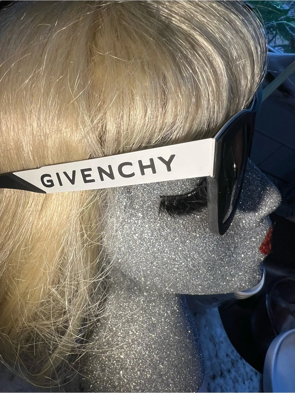 Givenchy Matte Black and White Logo-Temple Square Sunglasses Brand New w. case!
